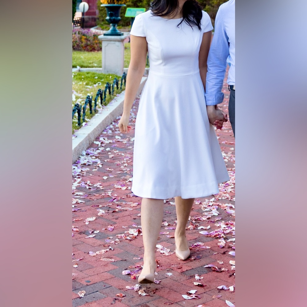 Dress the Population Livia Fit and Flare Dress in Ivory Bride Bridal A Line - Picture 2 of 11